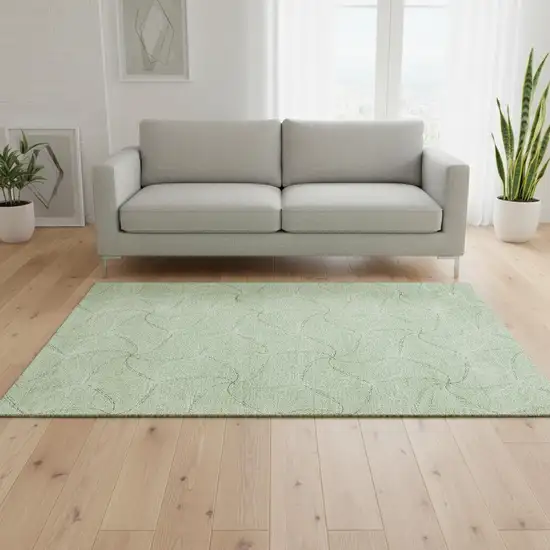 Mint Green And Ivory Geometric Washable Area Rug With UV Protection Photo 2