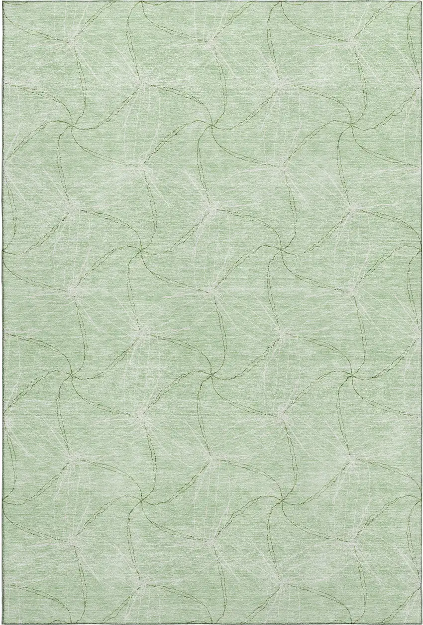 Mint Green And Ivory Geometric Washable Area Rug With UV Protection Photo 1