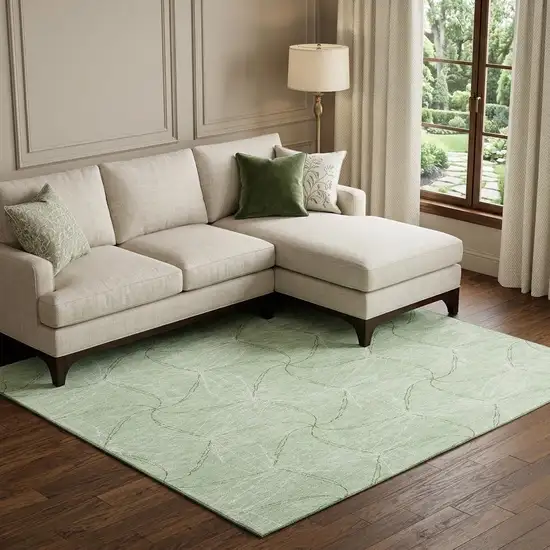 Mint Green And Ivory Geometric Washable Area Rug With UV Protection Photo 1