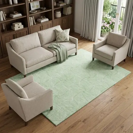 Mint Green And Ivory Geometric Washable Area Rug With UV Protection Photo 1