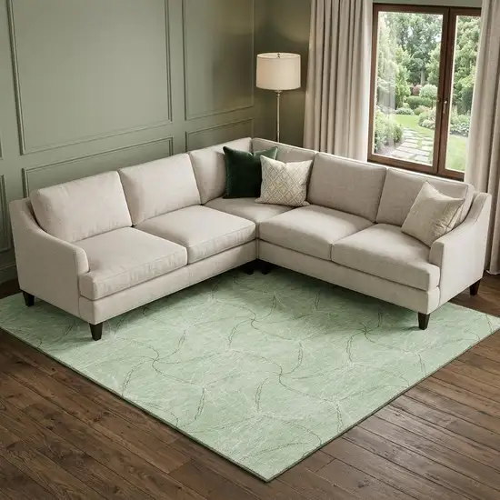 Mint Green And Ivory Geometric Washable Area Rug With UV Protection Photo 1