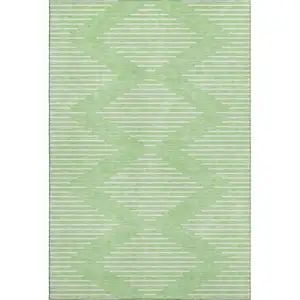 Photo of Mint Green And Ivory Geometric Washable Area Rug With UV Protection