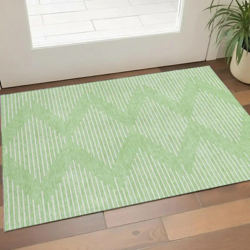 Mint Green And Ivory Geometric Washable Area Rug With UV Protection Photo 1