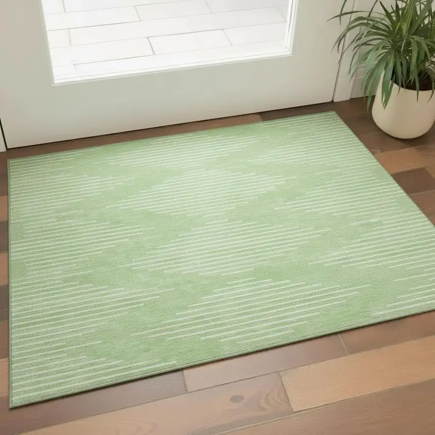 Mint Green And Ivory Geometric Washable Area Rug With UV Protection Photo 2