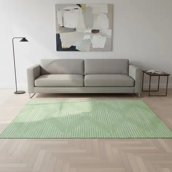 Mint Green And Ivory Geometric Washable Area Rug With UV Protection Photo 2