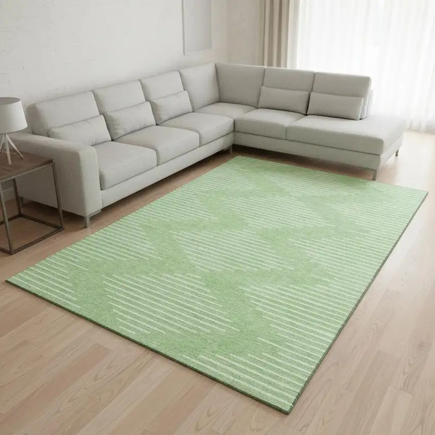 Mint Green And Ivory Geometric Washable Area Rug With UV Protection Photo 2