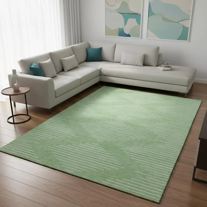Mint Green And Ivory Geometric Washable Area Rug With UV Protection Photo 2