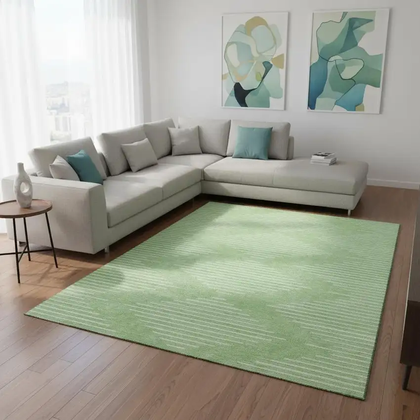 Mint Green And Ivory Geometric Washable Area Rug With UV Protection Photo 2