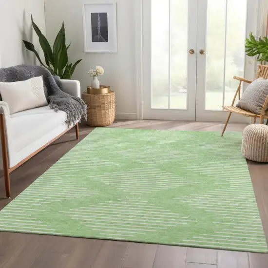 Mint Green And Ivory Geometric Washable Area Rug With UV Protection Photo 4