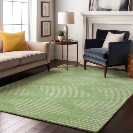 Mint Green And Ivory Geometric Washable Area Rug With UV Protection Photo 3