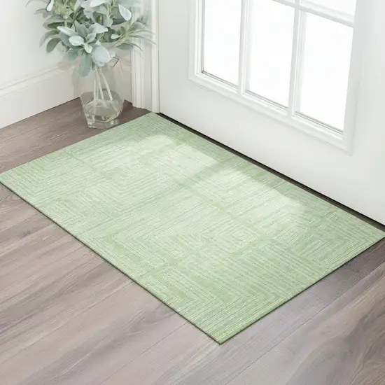 Mint Green And Ivory Geometric Washable Area Rug With UV Protection Photo 2