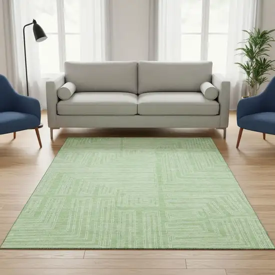 Mint Green And Ivory Geometric Washable Area Rug With UV Protection Photo 2