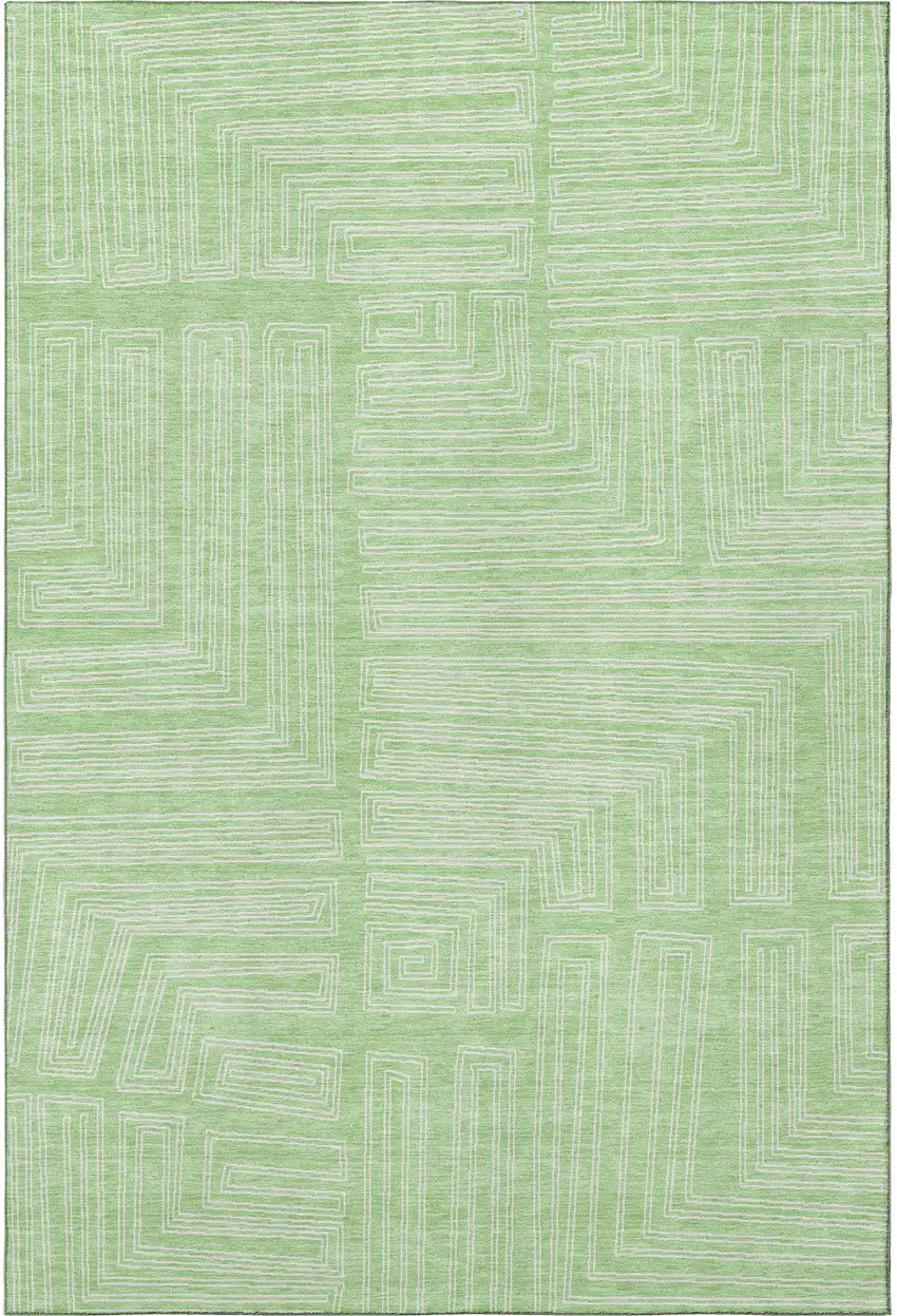 Mint Green And Ivory Geometric Washable Area Rug With UV Protection Photo 3