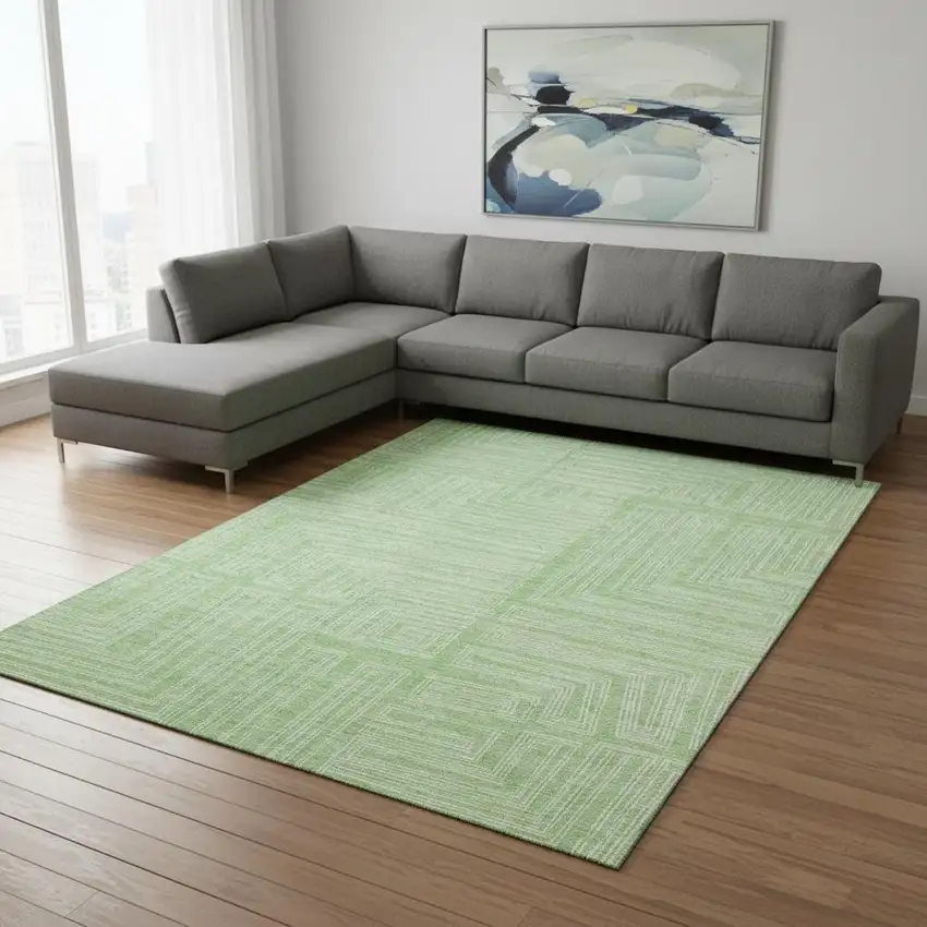 Mint Green And Ivory Geometric Washable Area Rug With UV Protection Photo 2
