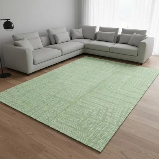 Mint Green And Ivory Geometric Washable Area Rug With UV Protection Photo 2