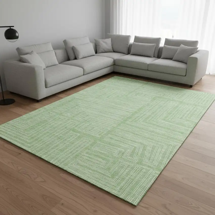 Mint Green And Ivory Geometric Washable Area Rug With UV Protection Photo 2