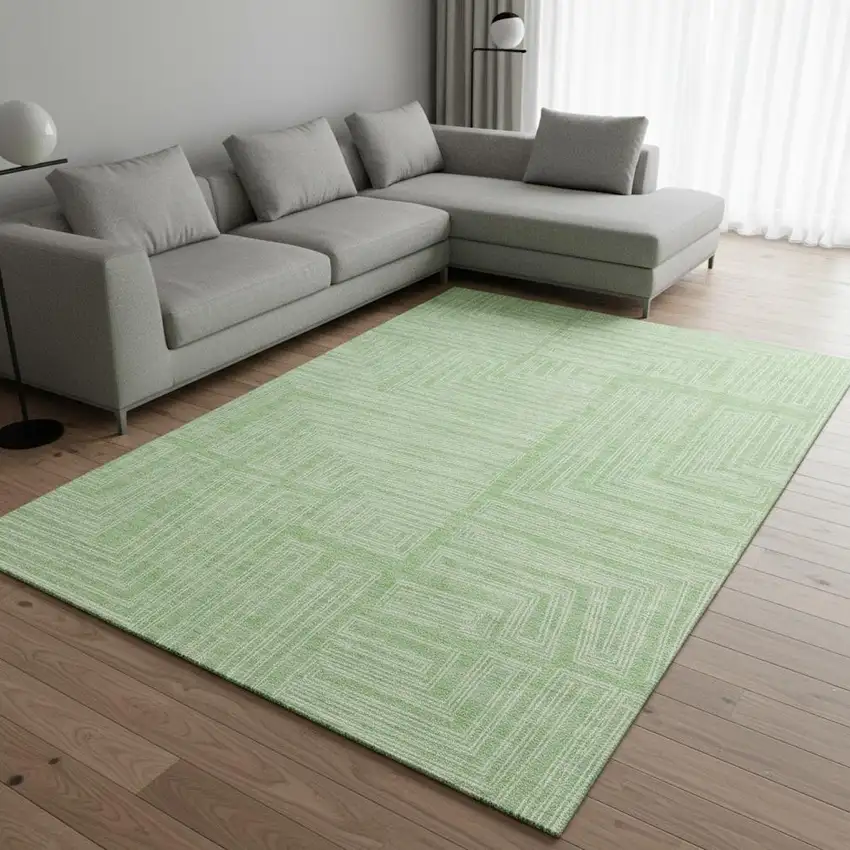 Mint Green And Ivory Geometric Washable Area Rug With UV Protection Photo 2