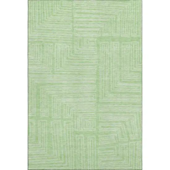 Mint Green And Ivory Geometric Washable Area Rug With UV Protection Photo 1