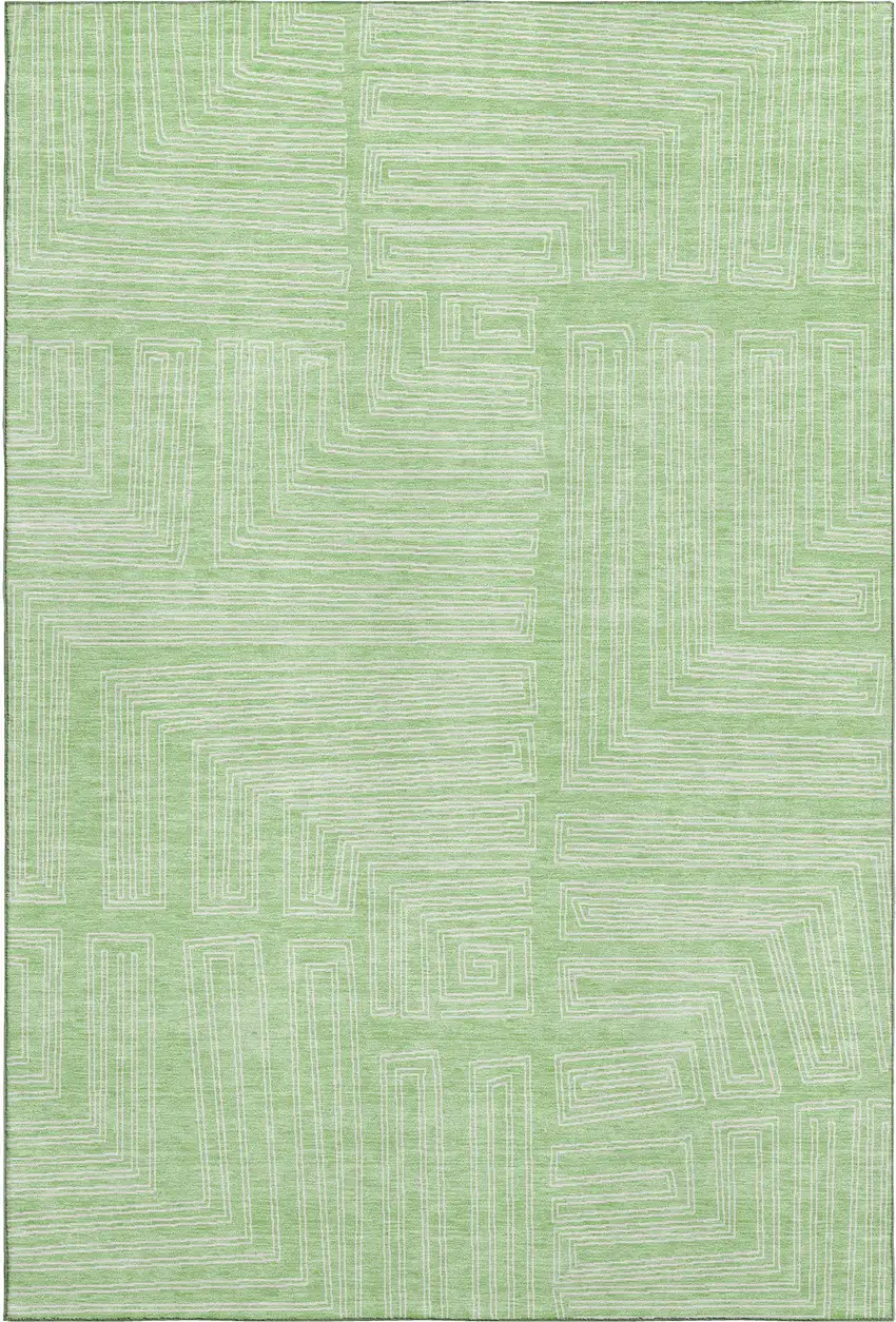 Mint Green And Ivory Geometric Washable Area Rug With UV Protection Photo 1