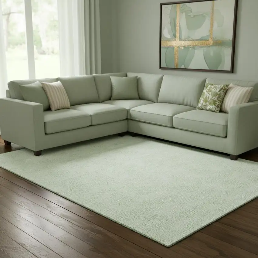 Mint Green And Ivory Geometric Washable Area Rug With UV Protection Photo 2