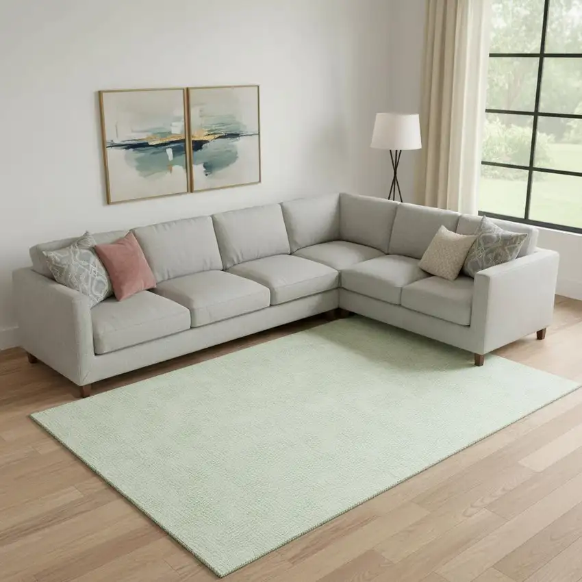 Mint Green And Ivory Geometric Washable Area Rug With UV Protection Photo 2