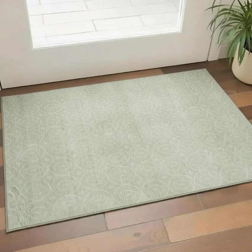 Mint Green And Ivory Geometric Washable Area Rug With UV Protection Photo 2