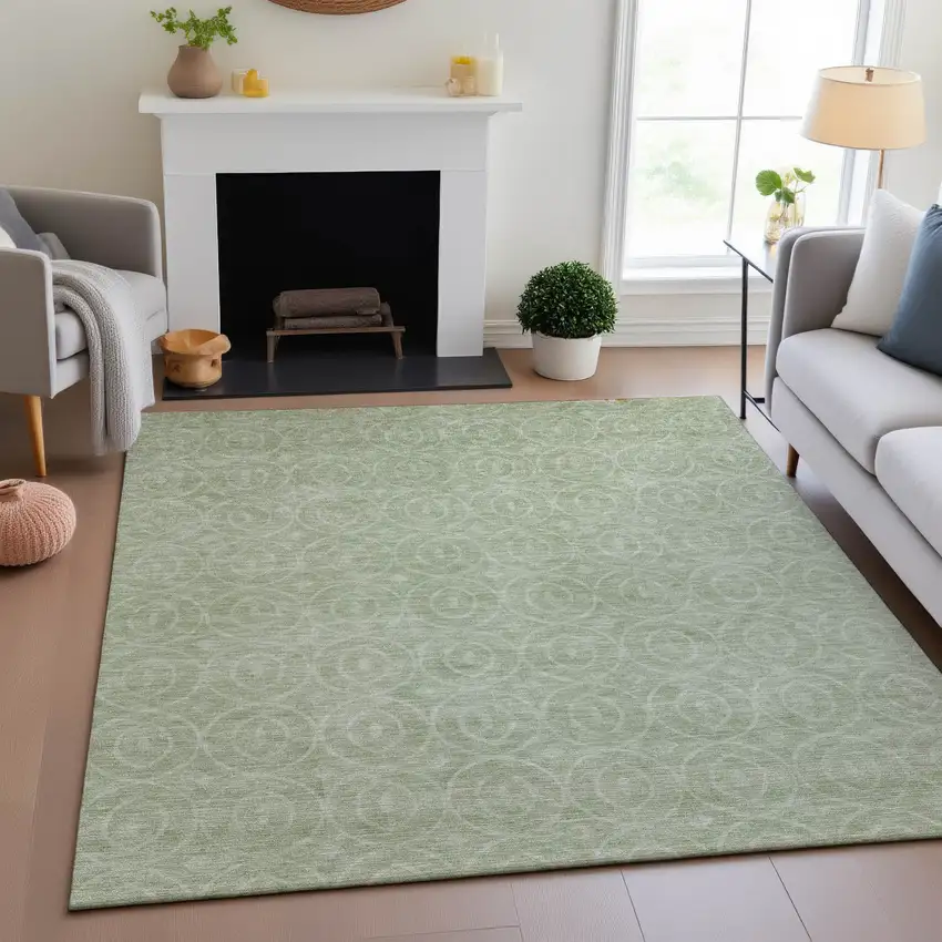 Mint Green And Ivory Geometric Washable Area Rug With UV Protection Photo 4