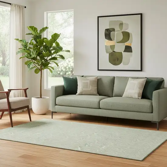 Mint Green And Ivory Geometric Washable Area Rug With UV Protection Photo 2