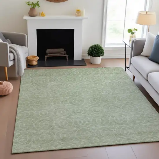 Mint Green And Ivory Geometric Washable Area Rug With UV Protection Photo 4