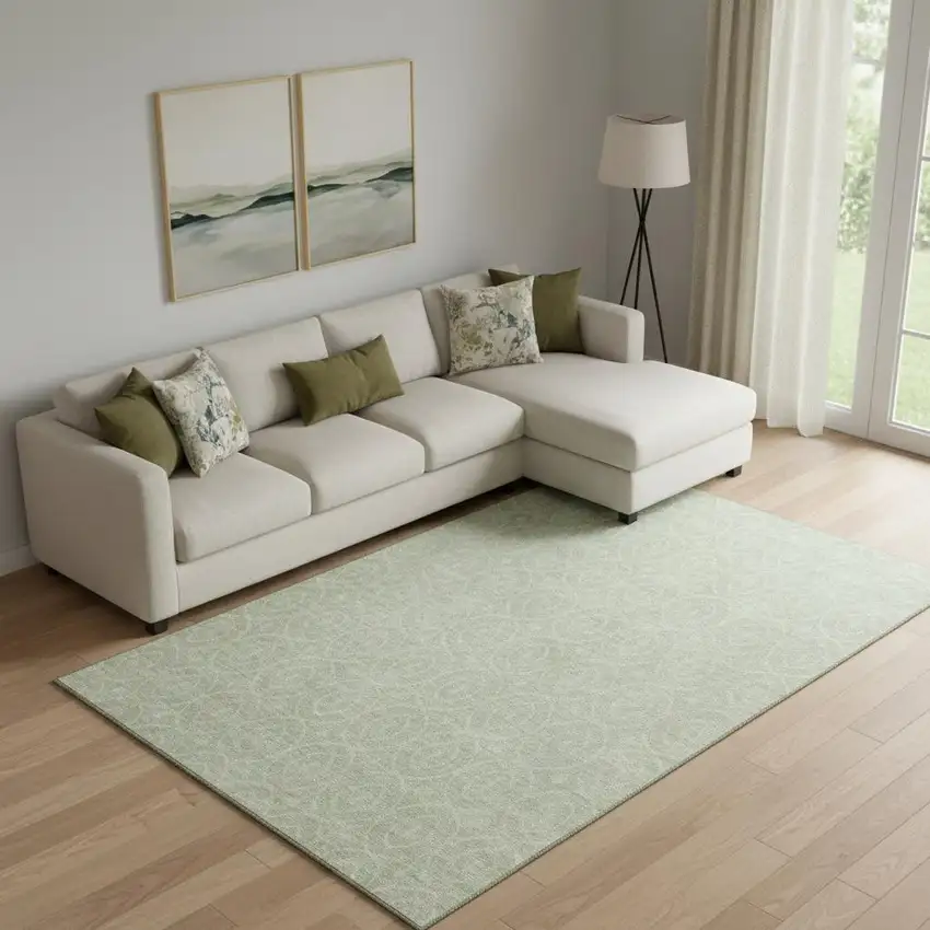 Mint Green And Ivory Geometric Washable Area Rug With UV Protection Photo 2