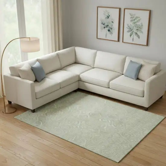 Mint Green And Ivory Geometric Washable Area Rug With UV Protection Photo 2