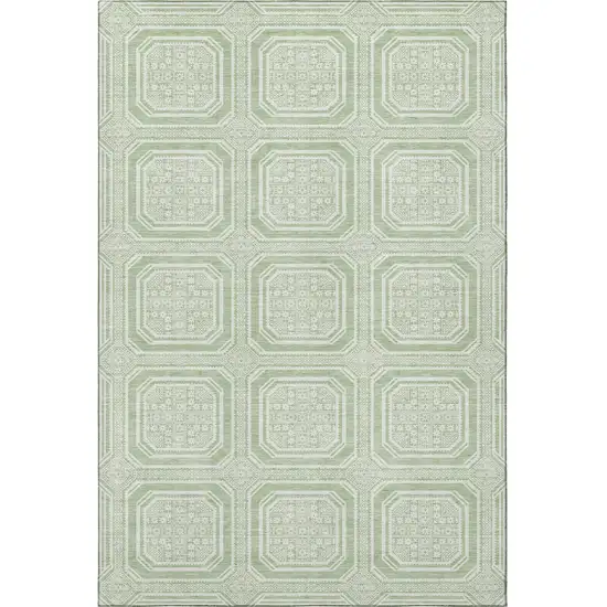 Mint Green And Ivory Geometric Washable Area Rug With UV Protection Photo 3