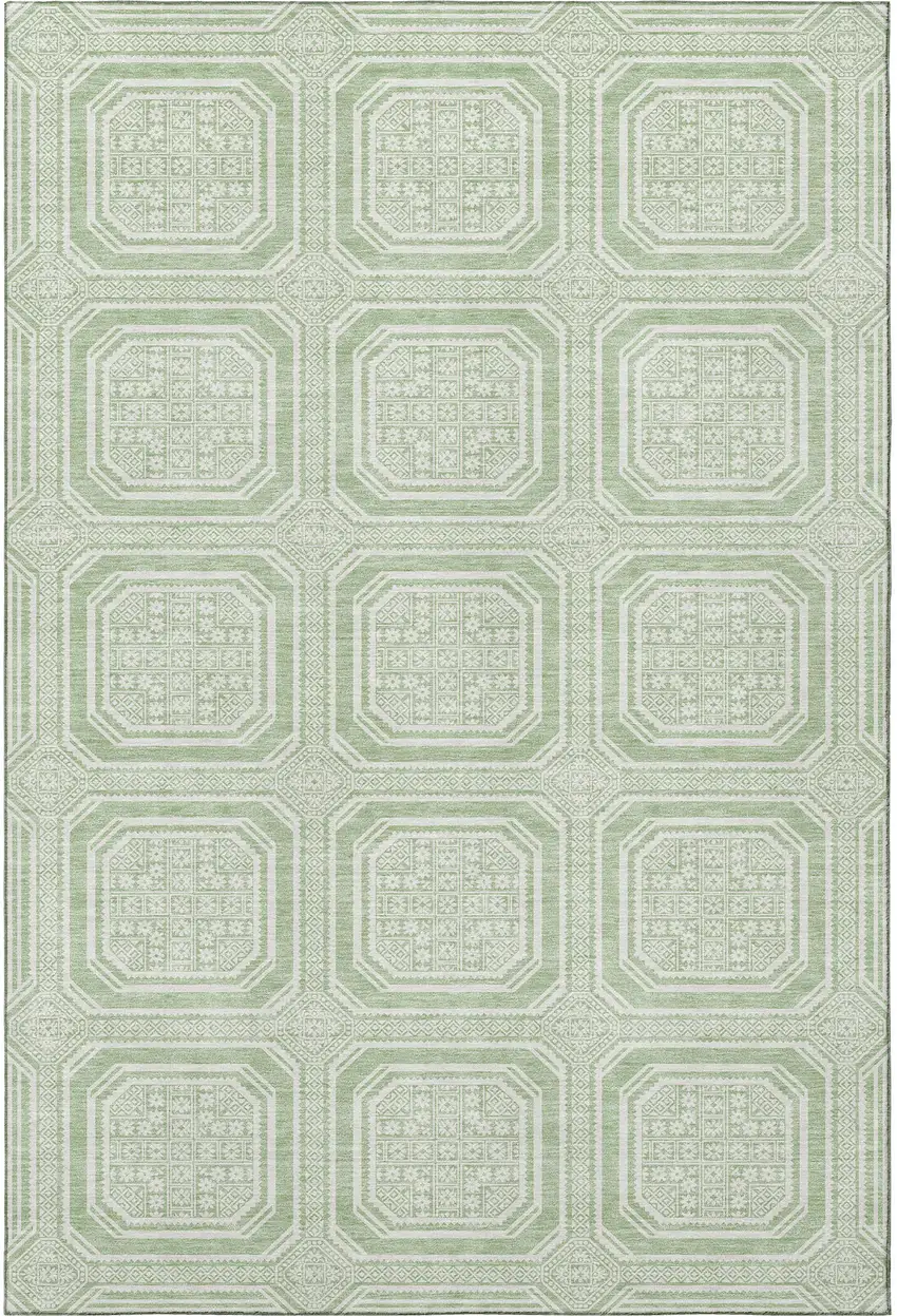 Mint Green And Ivory Geometric Washable Area Rug With UV Protection Photo 3