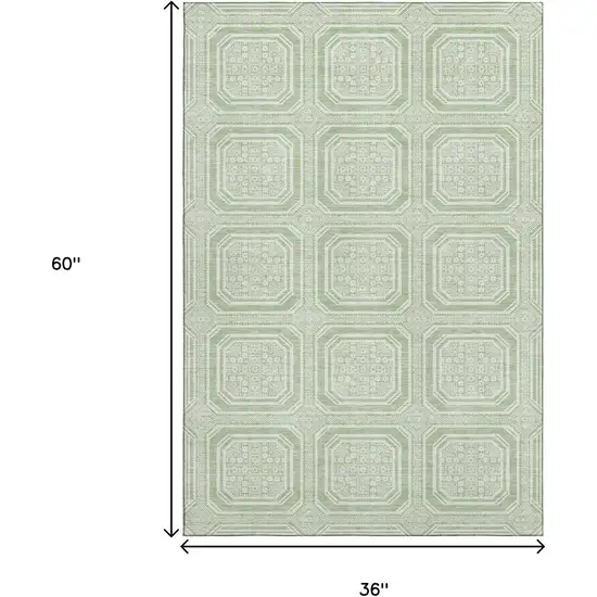 Mint Green And Ivory Geometric Washable Area Rug With UV Protection Photo 3