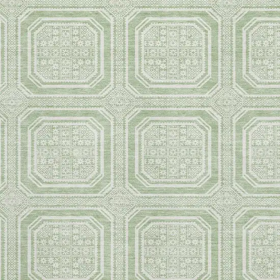 Mint Green And Ivory Geometric Washable Area Rug With UV Protection Photo 2