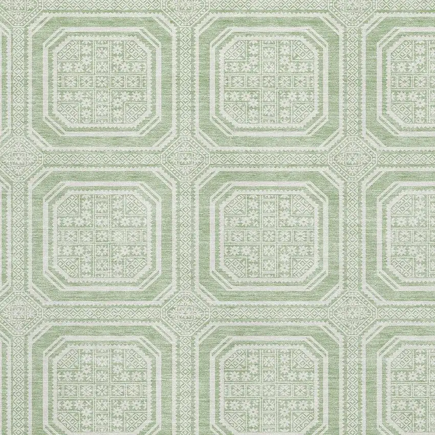Mint Green And Ivory Geometric Washable Area Rug With UV Protection Photo 2