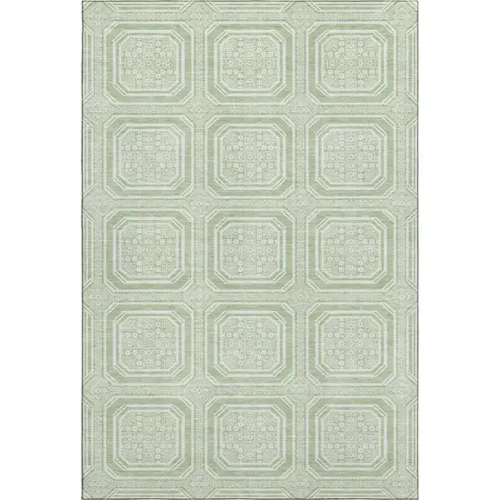 Mint Green And Ivory Geometric Washable Area Rug With UV Protection Photo 1