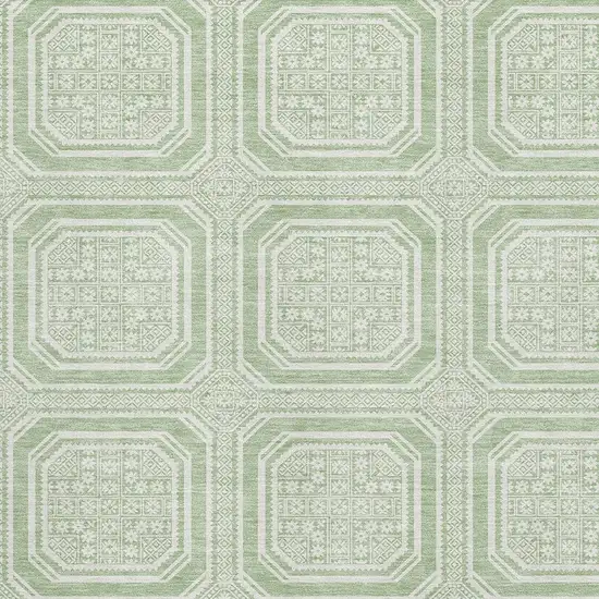 Mint Green And Ivory Geometric Washable Area Rug With UV Protection Photo 3