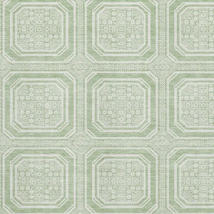 Mint Green And Ivory Geometric Washable Area Rug With UV Protection Photo 3