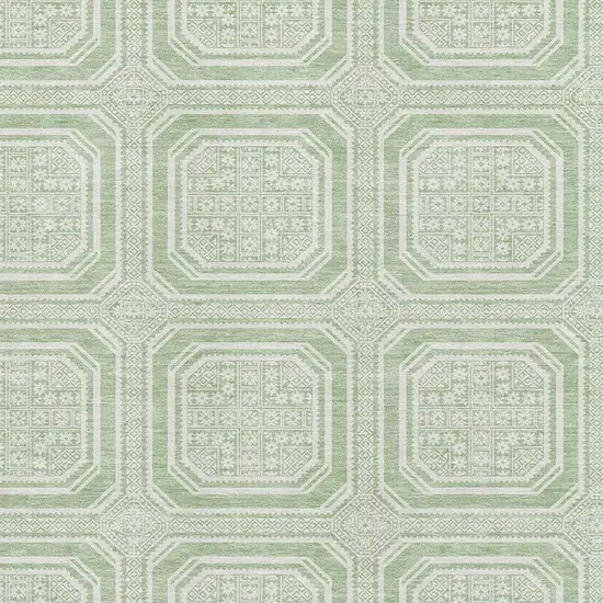 Mint Green And Ivory Geometric Washable Area Rug With UV Protection Photo 2