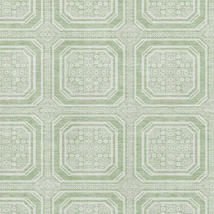 Mint Green And Ivory Geometric Washable Area Rug With UV Protection Photo 2