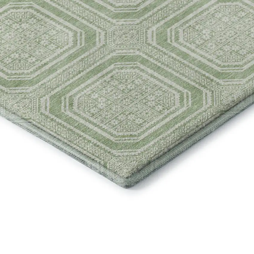 Mint Green And Ivory Geometric Washable Area Rug With UV Protection Photo 7