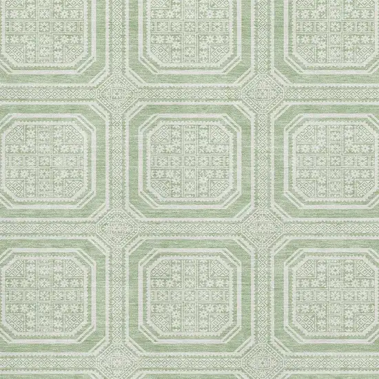 Mint Green And Ivory Geometric Washable Area Rug With UV Protection Photo 3