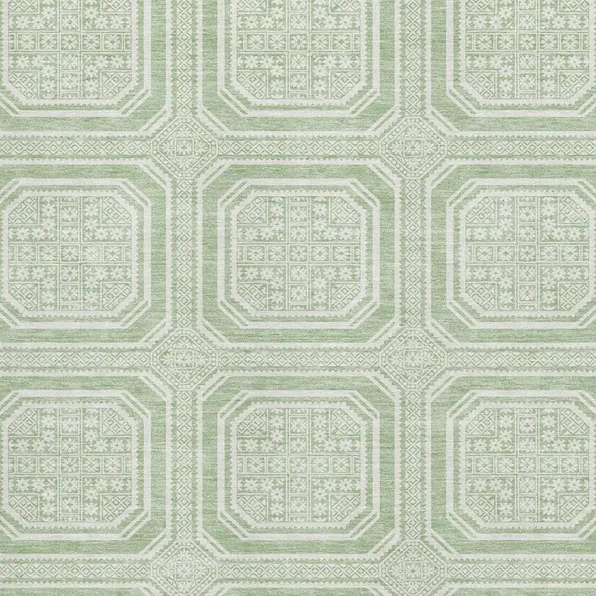 Mint Green And Ivory Geometric Washable Area Rug With UV Protection Photo 3