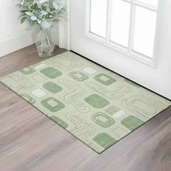 Mint Green And Ivory Geometric Washable Area Rug With UV Protection Photo 2
