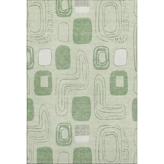 Mint Green And Ivory Geometric Washable Area Rug With UV Protection Photo 1