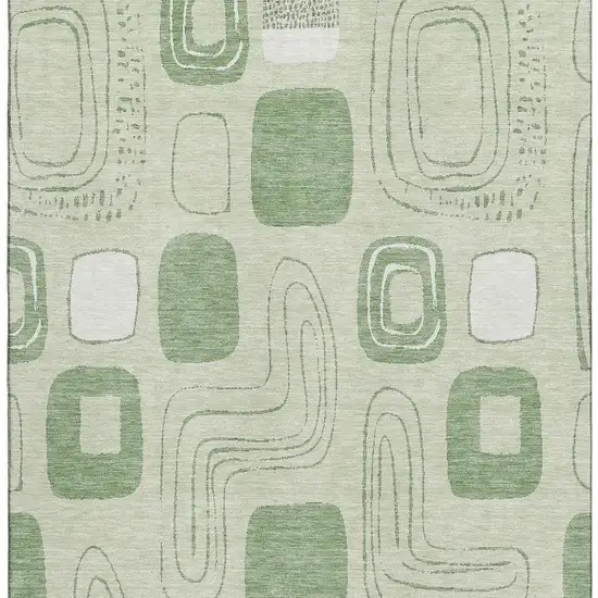 Mint Green And Ivory Geometric Washable Area Rug With UV Protection Photo 2