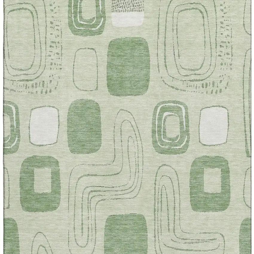 Mint Green And Ivory Geometric Washable Area Rug With UV Protection Photo 2