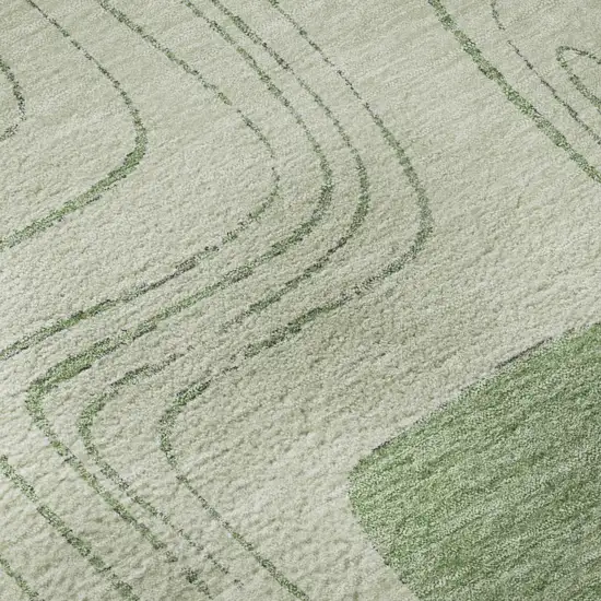 Mint Green And Ivory Geometric Washable Area Rug With UV Protection Photo 9