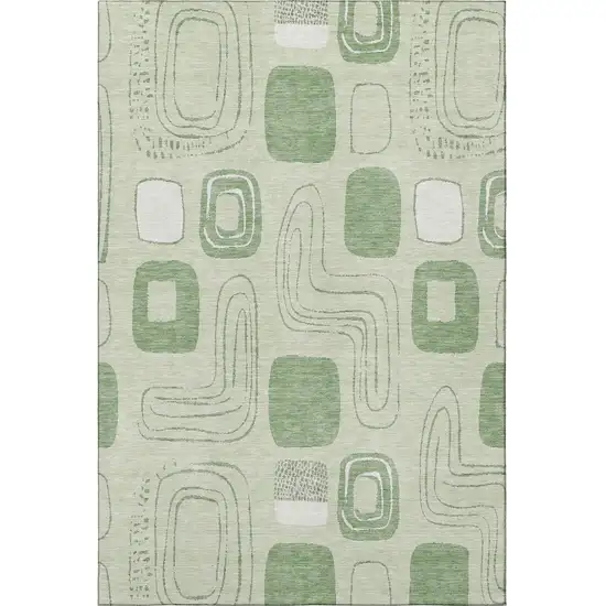 Mint Green And Ivory Geometric Washable Area Rug With UV Protection Photo 3